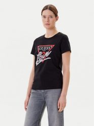 Guess T-Shirt W5YI40 I3Z14 Czarny Regular Fit. Czarne t-shirty damskie Guess, xl, z aplikacjami, z bawełny, bez kołnierzyka, bez ramiączek. Za 129.99 zł.
