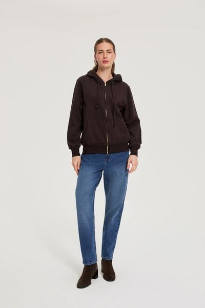 Bluza z kapturem brązowa. Brązowe bluzy damskie MOODO, l, bez wzorów, z bawełny, bez ramiączek, z kapturem. Za 139.99 zł.
