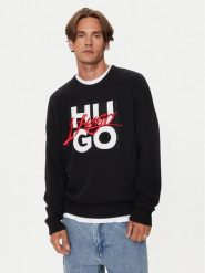 Hugo Sweter 50524553 Czarny Regular Fit. Czarne swetry męskie Hugo, l, bez wzorów, z bawełny, bez kołnierzyka, bez ramiączek. Za 749.99 zł.