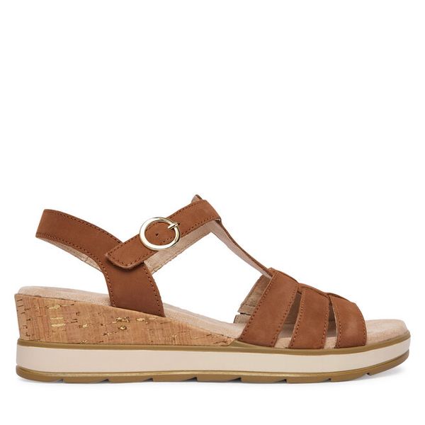 Sandały Caprice. Brązowe sandały damskie Caprice, bez wzorów, bez obcasa, na koturnie, bez zapięcia. Za 261.99 zł.