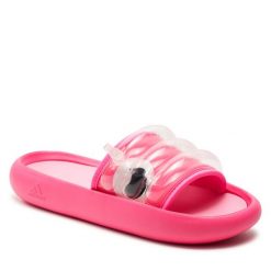 Klapki adidas. Czerwone klapki damskie Adidas, bez wzorów, sportowe, bez obcasa, bez zapięcia. Za 219.99 zł.