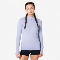 Bluza do biegania damska Kiprun Run Flow Warm 1/2 zip ocieplana. Fioletowe bluzy damskie KIPRUN, na zimę, l, bez wzorów, z materiału, bez ramiączek, bez kaptura. Za 129.99 zł.