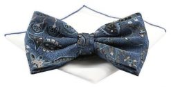 Mucha CHATTIER z Białą Poszetką - Niebieska ze Wzorem. Niebieskie krawaty i muchy Chattier, bez wzorów, z poliesteru, eleganckie. Za 59.00 zł.