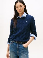 Tommy Hilfiger Sweter z dzianiny Kobiety Wełna niebieski, S. Niebieskie swetry nierozpinane damskie Tommy Hilfiger, s, bez wzorów, z dzianiny, eleganckie, bez kołnierzyka, bez ramiączek. Za 479.95 zł.