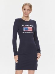 Tommy Jeans Sukienka codzienna DW0DW15889 Granatowy Slim Fit. Niebieskie sukienki damskie Tommy Jeans, na co dzień, xs, bez wzorów, z jeansu, bez kołnierzyka, bez ramiączek, proste. Za 259.99 zł.