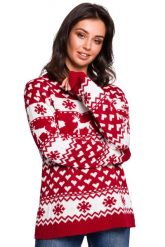 Ciepły Sweter z Zimowym Motywem - Model 1. Białe swetry nierozpinane damskie MOE, l, bez wzorów, z materiału, bez kołnierzyka, bez ramiączek. Za 209.90 zł.