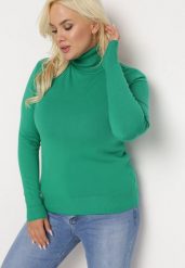 Zielony Sweter z Golfem Sazerna. Zielone swetry nierozpinane damskie Born2be, l, bez wzorów, z dzianiny, bez kołnierzyka, bez ramiączek. Za 59.99 zł.