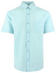 Koszula Weekendowa z Lnem, Krótki Rękaw - Brave Soul - Miętowy-Niebieski. Niebieskie koszule męskie Brave Soul, l, bez wzorów, z bawełny, casualowe, bez kołnierzyka, bez ramiączek. Za 129.00 zł.