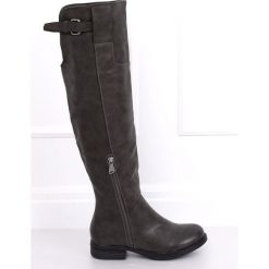 Oficerki muszkieterki szare F2075 Grey. Szare kozaki damskie ButyModne, bez wzorów, ze skóry, bez obcasa, bez zapięcia. W wyprzedaży za 119.00 zł.