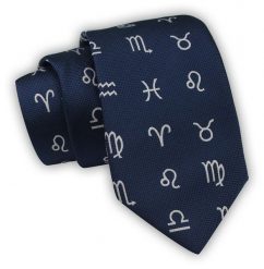 Krawat Alties (7 cm) - Znaki Zodiaku - Granatowy. Niebieskie krawaty i muchy Alties, bez wzorów, z tkaniny, eleganckie. Za 49.00 zł.