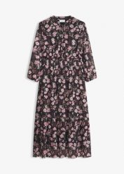 Sukienka midi z delikatnej siateczki. Czarne sukienki damskie bonprix, bez wzorów, bez kołnierzyka, bez ramiączek, midi. Za 149.99 zł.