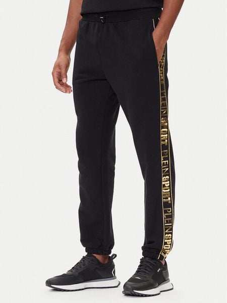 Plein Sport Spodnie dresowe PAEC MJT2602 STE003N Czarny Regular Fit. Czarne spodnie sportowe męskie Plein Sport, m, bez wzorów, z bawełny. Za 869.00 zł.