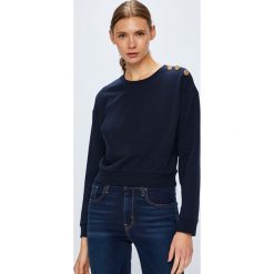 Guess Jeans - Bluza. Niebieskie bluzy damskie Guess Jeans, l, bez wzorów, z bawełny, bez ramiączek, bez kaptura. W wyprzedaży za 179.90 zł.