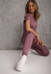 Fioletowe Legginsy Basic z Modelującą Wstawką w Pasie Liacan. Fioletowe legginsy damskie Renee, bez wzorów, z jeansu. Za 49.99 zł.