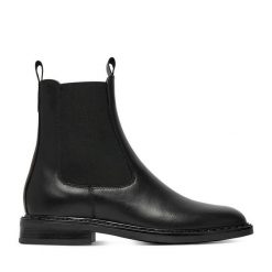 Sztyblety GINO ROSSI. Czarne botki damskie Gino Rossi, bez wzorów, bez obcasa, na płaskiej podeszwie, bez zapięcia. Za 299.99 zł.