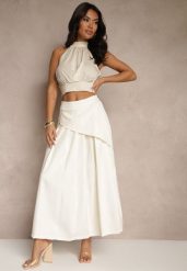 Beżowa Asymetryczna Spódnica Plisowana z Bawełną i Wiskozą Natunelia. Brązowe spódnice damskie Renee, l, bez wzorów, z bawełny, eleganckie, maxi, asymetryczne. Za 129.99 zł.