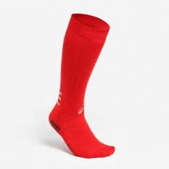 Skarpety piłkarskie podwyższone Kipsta Viralto II MiD antypoślizgowe. Czerwone skarpetki damskie KIPSTA, bez wzorów, z dzianiny. Za 39.99 zł.