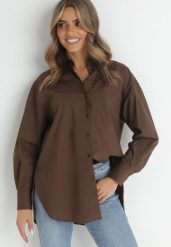 Ciemnobrązowa Koszula Doriemara. Brązowe koszule damskie Born2be, l, bez wzorów, bez kołnierzyka, bez ramiączek. Za 99.99 zł.