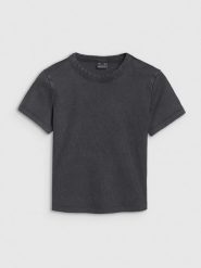 4F T-shirt slim z prążkowanej dzianiny damski - czarny XL. Czarne t-shirty damskie 4F, xl, bez wzorów, z bawełny, klasyczne, bez kołnierzyka, bez ramiączek. W wyprzedaży za 49.99 zł.