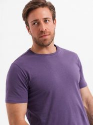 Męski klasyczny bawełniany T-shirt BASIC - fioletowy V13 OM-TSBS-0146 - XXL. Fioletowe t-shirty męskie Ombre Clothing, l, bez wzorów, z bawełny, bez kołnierzyka, bez ramiączek. W wyprzedaży za 24.99 zł.