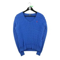 Second life - Kobaltowy sweter dla kobiet - Stan bardzo dobry. Niebieskie swetry nierozpinane damskie Ralph Lauren, bez wzorów, sportowe, bez kołnierzyka, bez ramiączek. Za 212.96 zł.