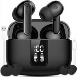 SŁUCHAWKI BEZPRZEWODOWE BLUETOOTH DOKANAŁOWE CZARNE ANC ENC BT 5.3 SPORTOWE. Czarne słuchawki bezprzewodowe JG Smart. Za 99.99 zł.