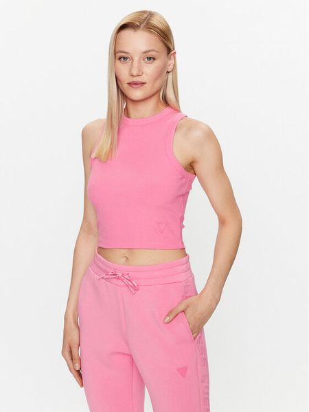 Guess Top V3GP19 K8RT2 Różowy Slim Fit. Czerwone topy damskie Guess, xl, z aplikacjami, z wiskozy, bez kołnierzyka, bez ramiączek. Za 79.99 zł.