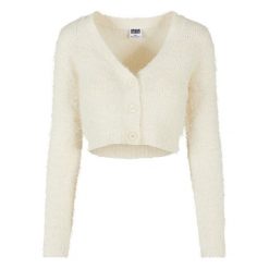 Damski kardigan crop z piórkami Urban Classics GT. Białe kardigany damskie Urban Classics, xl, bez wzorów, z dzianiny, eleganckie, bez kołnierzyka. Za 200.00 zł.