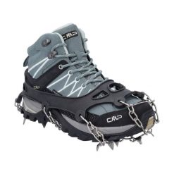 Raczki turystyczne CMP ICE SPIKED CRAMPONS. Czarne buty zimowe męskie CMP, bez wzorów, bez obcasa, bez zapięcia. W wyprzedaży za 129.99 zł.