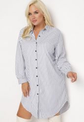 Biała Sukienka Midi w Paski o Koszulowym Kroju Bedfeli. Białe sukienki damskie Born2be, l, bez wzorów, bez kołnierzyka, bez ramiączek, midi, koszulowe. Za 39.99 zł.