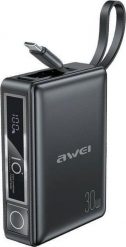 Awei AWEI PowerBank z wbudowanym kablem P87K 10000mAh czarny/black 30W. Czarne powerbanki Awei. Za 91.51 zł.