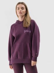 4F Bluza dresowa nierozpinana z kapturem damska - fioletowa M. Fioletowe bluzy damskie 4F, m, bez wzorów, z bawełny, klasyczne, bez ramiączek, z kapturem. Za 79.99 zł.