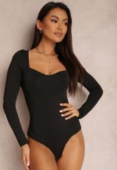 Czarne Body z Kwadratowym Dekoltem Macotte. Czarne body Renee, bez wzorów, z jeansu. Za 79.99 zł.