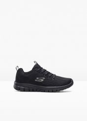 Sneakersy Skechers z pianką Memory. Czarne obuwie sportowe damskie bonprix, bez wzorów, bez zapięcia. Za 269.99 zł.