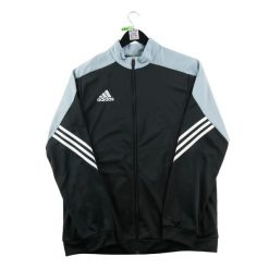 Kurtka dresowa męska. Czarne kurtki sportowe męskie Adidas, l, bez wzorów, z dresówki, bez kaptura, na fitness i siłownię. Za 164.76 zł.