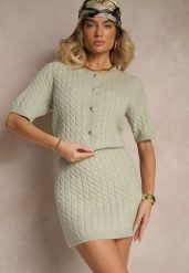 Jasnozielona Spódnica Sweterkowa z Wełną High Waist Selzeki. Zielone spódnice damskie Renee, do pracy, bez wzorów, z wełny, biznesowe, z podwyższonym stanem, mini, koszulowe. Za 99.99 zł.