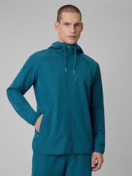 4F Bluza treningowa regular z kapturem męska - granatowa L. Niebieskie bluzy sportowe męskie 4F, l, bez wzorów, z materiału, z kapturem, na fitness i siłownię. Za 269.99 zł.