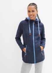 Bluza rozpinana z polaru, z kapturem. Niebieskie bluzy damskie bonprix, bez wzorów, z polaru, bez ramiączek, z kapturem. Za 189.99 zł.
