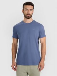 4F T-shirt regular gładki męski - granatowy 3XL. Niebieskie t-shirty męskie 4F, m, bez wzorów, z bawełny, bez kołnierzyka, bez ramiączek. Za 49.99 zł.
