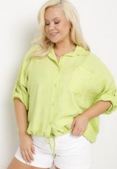 Jasnozielona Koszula z Wiskozy z Rękawem Długości 3/4 Zapinana na Guziki Fieara. Zielone koszule damskie Born2be, plus size, bez wzorów, z wiskozy, eleganckie, bez kołnierzyka, bez ramiączek. Za 119.99 zł.