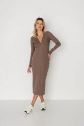 SUKIENKA HARRIET KAKAO M - Flawless. Sukienki damskie Flawless, na co dzień, m, bez wzorów, z bawełny, eleganckie, bez kołnierzyka, bez ramiączek, maxi, dopasowane. Za 237.60 zł.