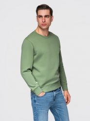 Męska bluza dresowa BASIC z okrągłym dekoltem OM-SSBN-0271 - - Rozmiar: M. Brązowe bluzy męskie Ombre Clothing, m, z aplikacjami, z bawełny, biznesowe, bez ramiączek, bez kaptura. W wyprzedaży za 118.99 zł.