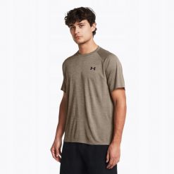 T-Shirt Męski Sportowy Under Armour Tech Textured. Brązowe koszulki sportowe męskie Under Armour, m, bez wzorów, bez ramiączek, do biegania. W wyprzedaży za 88.76 zł.