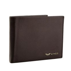 Męski portfel WINGS z naturalnej skóry koziej Brown. Brązowe portfele męskie Wings, bez wzorów, ze skóry. Za 99.90 zł.