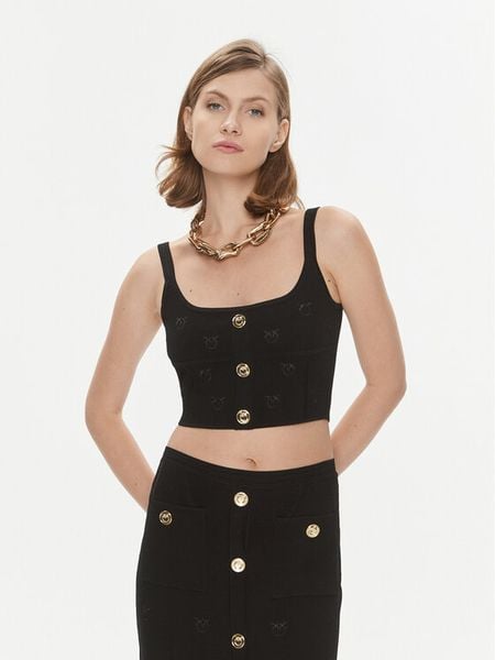 Pinko Top Dolly 101885 A16F Czarny Slim Fit. Czarne topy damskie Pinko, l, bez wzorów, z wiskozy, bez kołnierzyka, bez ramiączek. Za 619.00 zł.