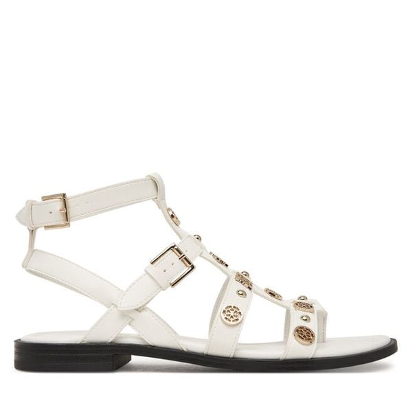 Sandały Guess. Białe sandały damskie Guess, z aplikacjami, bez obcasa, na płaskiej podeszwie, bez zapięcia. Za 308.99 zł.