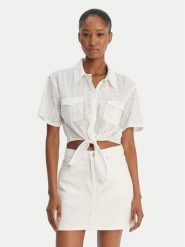 Guess Koszula W6GHA3 WO331 Biały Regular Fit. Białe koszule damskie Guess, xl, z aplikacjami, z bawełny, bez kołnierzyka, bez ramiączek. Za 379.99 zł.