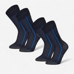 Skarpety turystyczne SH500 Mountain Mid. Niebieskie skarpetki damskie QUECHUA, bez wzorów, z elastanu. Za 99.99 zł.