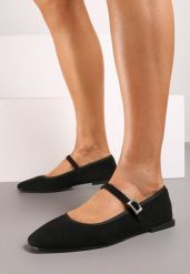 Czarne Eleganckie Balerinki z Ekozamszu ze Sprzączką i Kwadratowym Noskiem Ivalune. Czarne balerinki damskie Born2be, bez wzorów, z jeansu, eleganckie, bez obcasa, na płaskiej podeszwie, bez zapięcia. Za 49.99 zł.