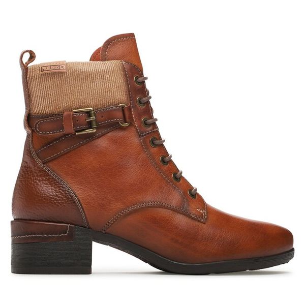 Trzewiki Pikolinos. Brązowe botki damskie Pikolinos, bez wzorów, bez obcasa, na słupku, bez zapięcia. Za 519.99 zł.